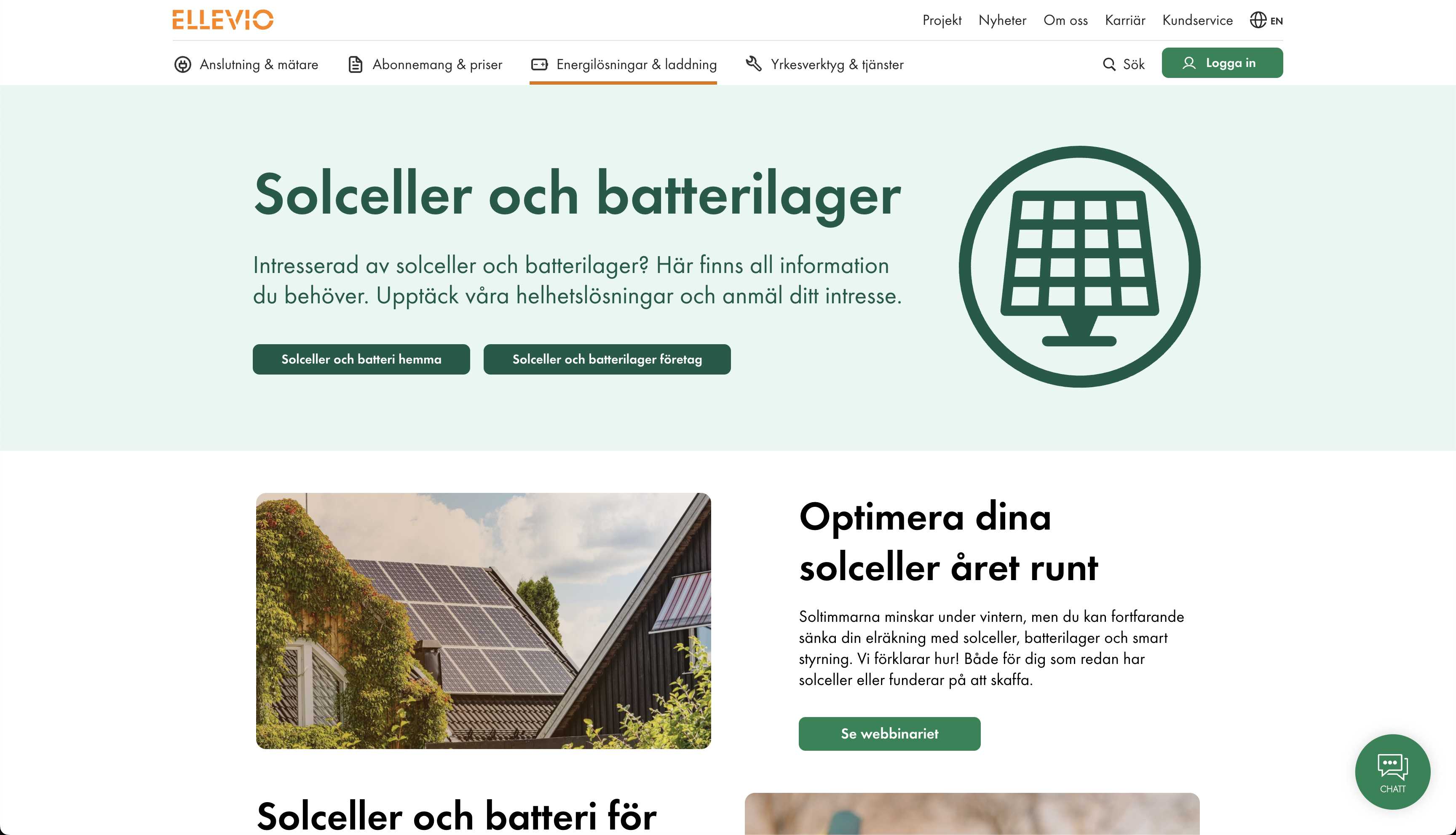 Startsidan på nya ellevio.se