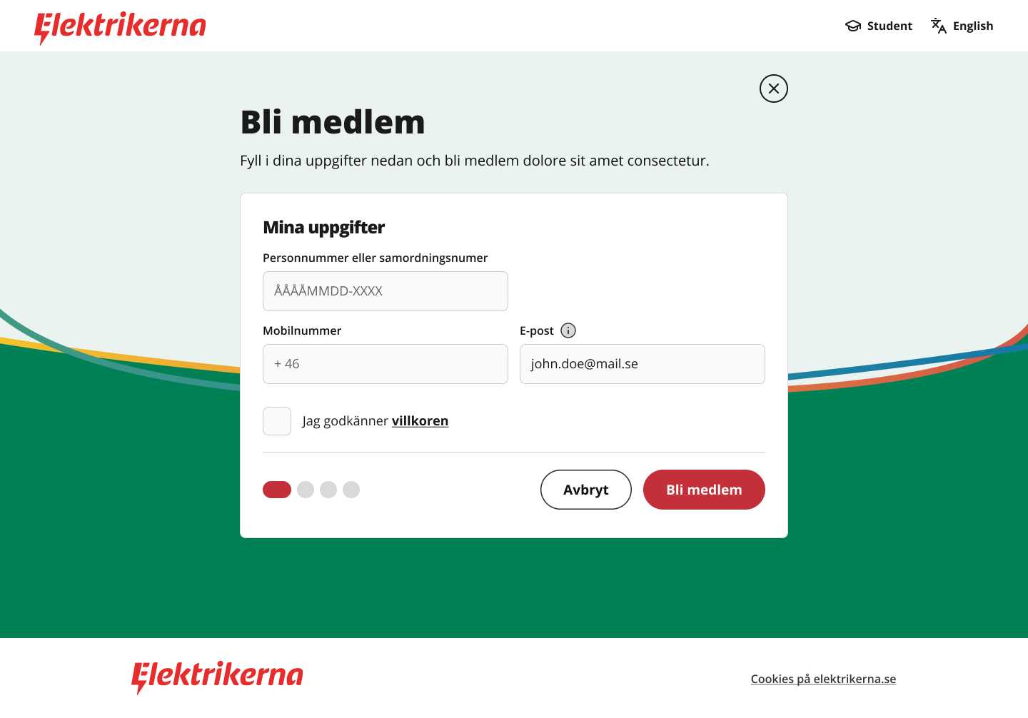 Inträdesformulärets senare steg med sammanfattning