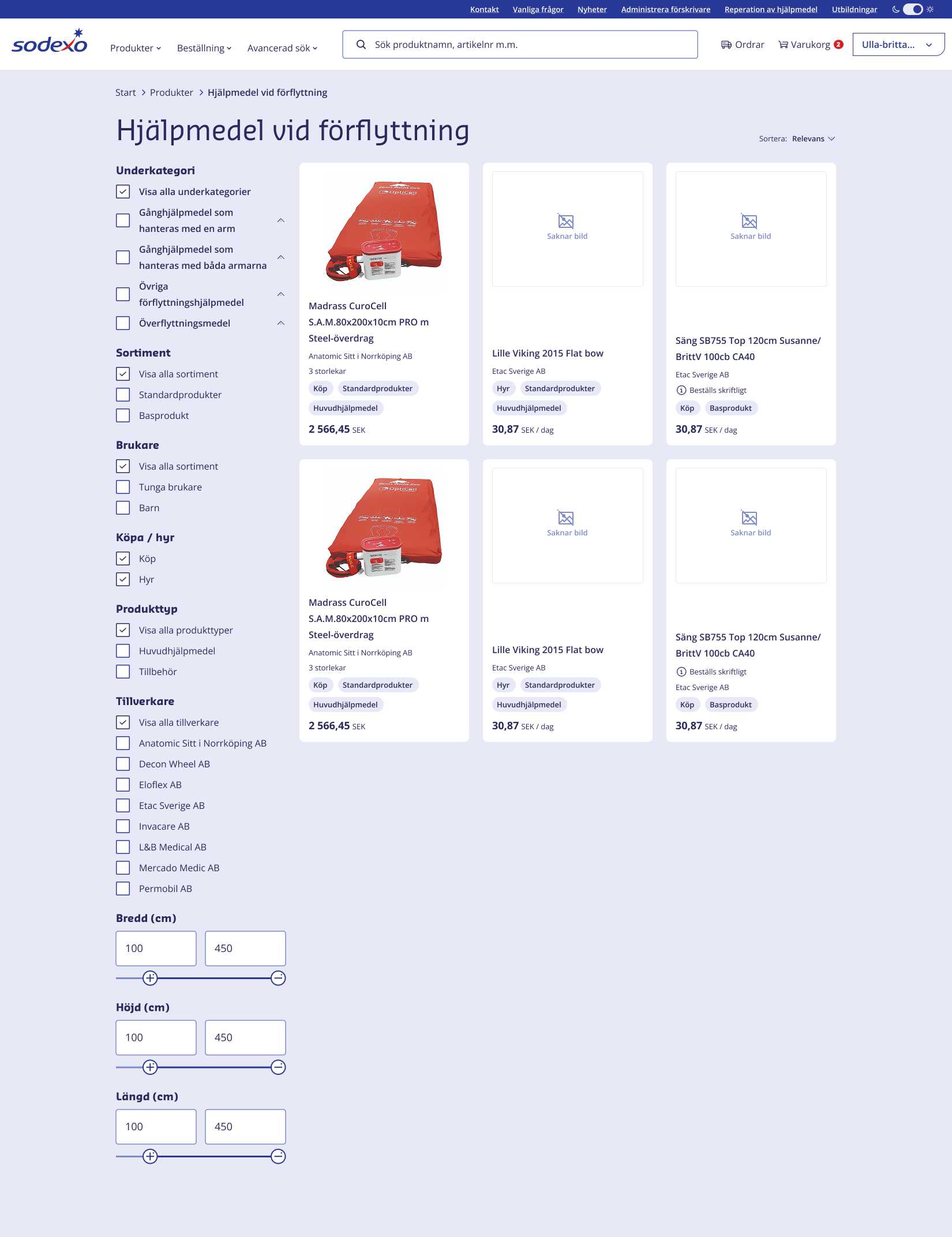 Filtrerbar produktöversikt i e-handeln